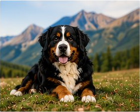 Bernese Mountain Dog in a mountain meadow