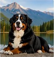 Elvis by a mountain lake