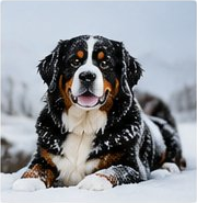 Bernese Mountain Dog face in the snow