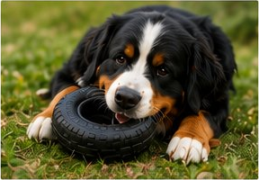 Bernese Mountain Dog with a tough chew toy