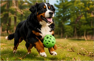 Bernese Mountain Dog in a mountain meadow